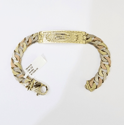 10K Trio Gold ID Bracelet With Miami Cuban Link 11 mm 8.5" inches 10kt - Reva Jeweler