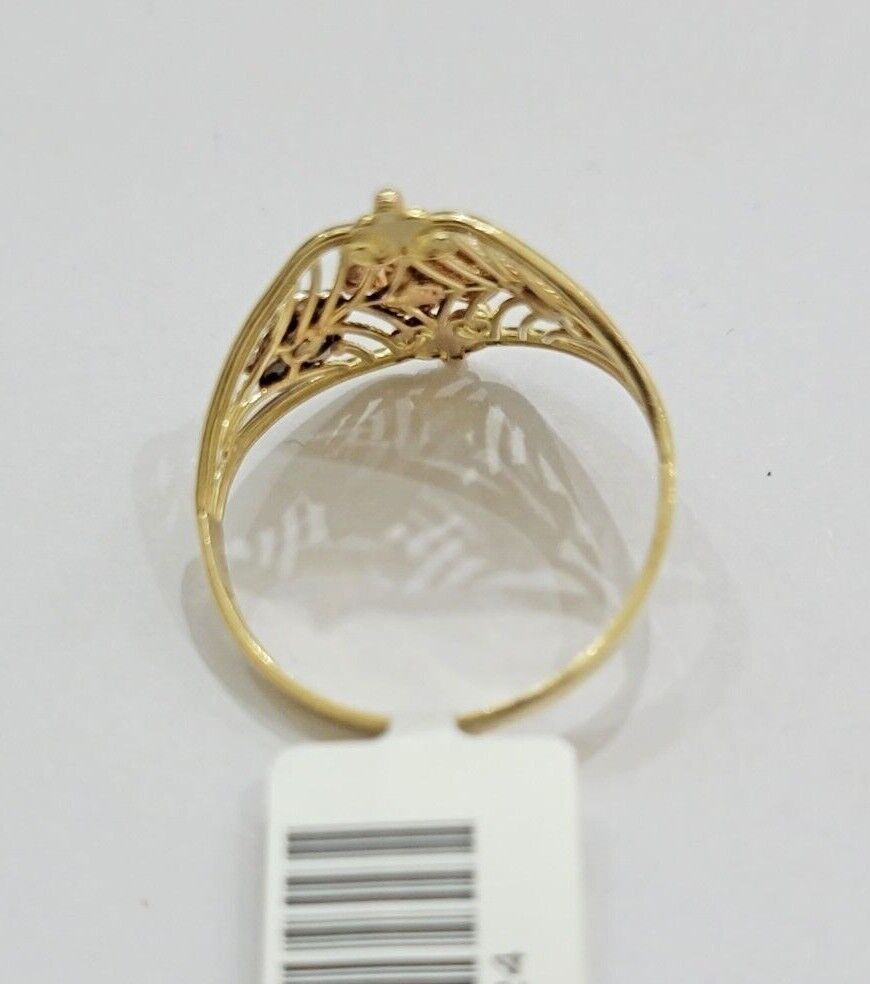 10k Trio Gold Lady Flower Ring Womens Casual Yellow Band Real 10kt Unique Design - Reva Jeweler