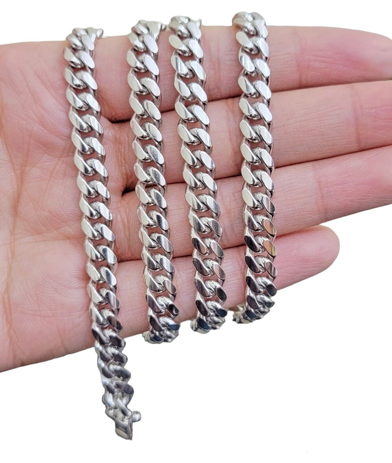 10k White Gold Chain Miami Cuban Link Necklace 26 Inch 7mm, Real Mens 10KT Solid - Reva Jeweler