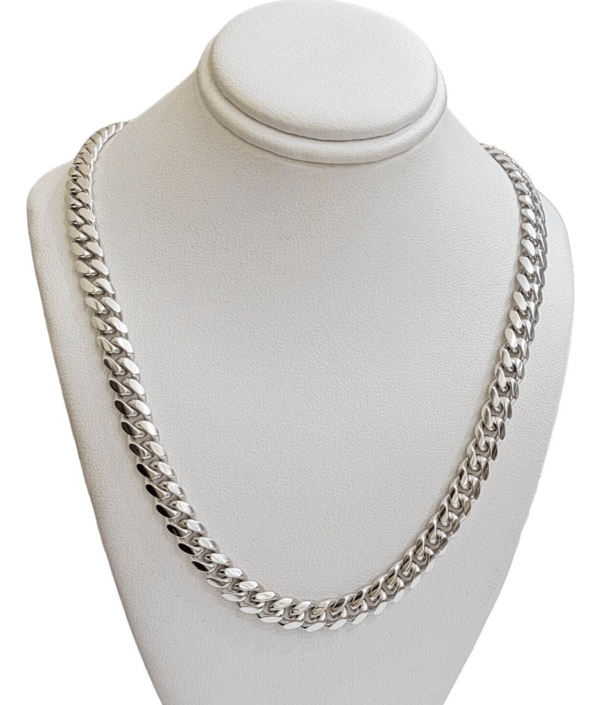 10k White Gold Chain Miami Cuban Link Necklace 26 Inch 7mm, Real Mens 10KT Solid - Reva Jeweler