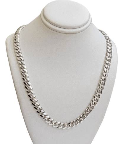 10k White Gold Chain Miami Cuban Link Necklace 26 Inch 7mm, Real Mens 10KT Solid - Reva Jeweler