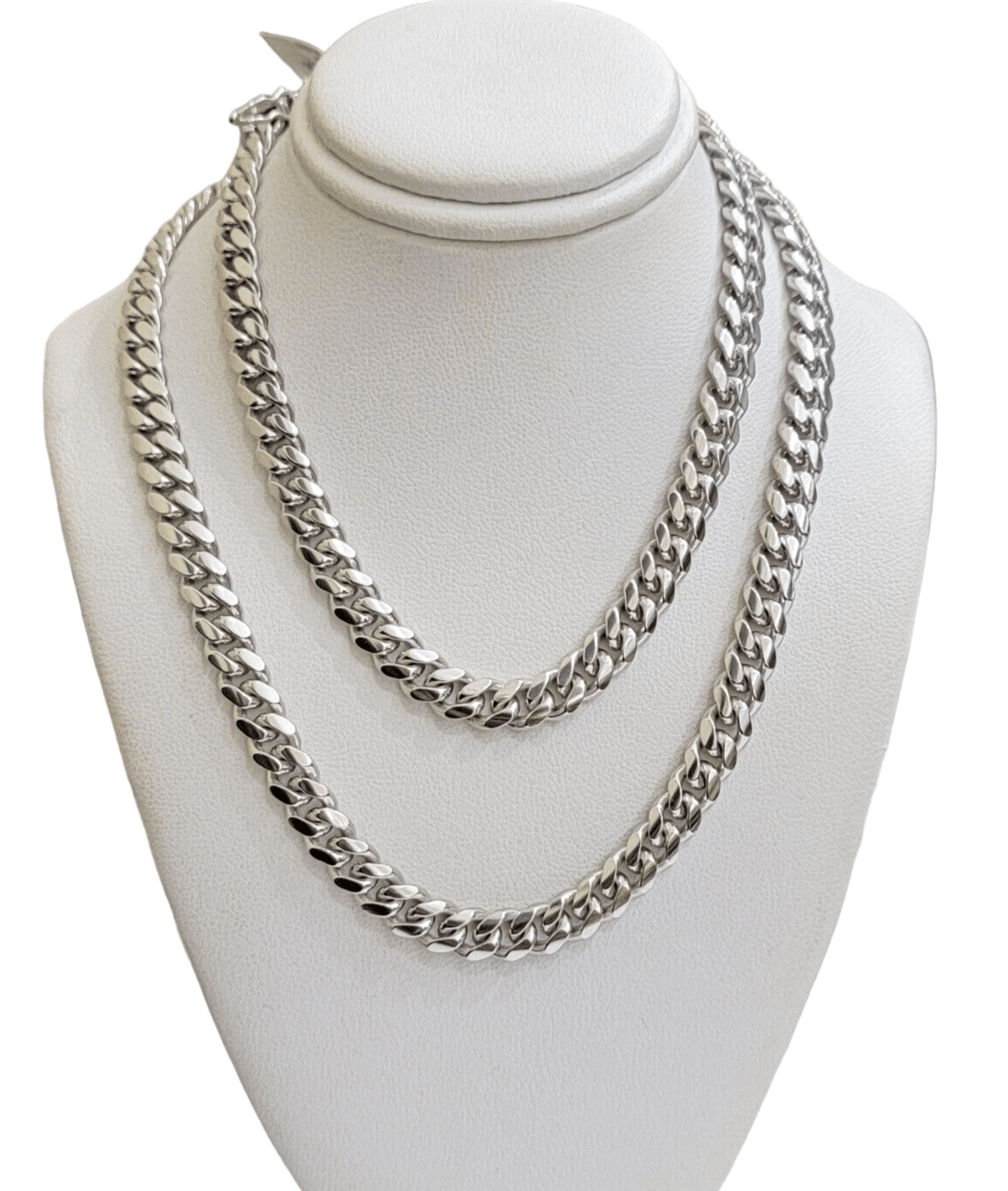 10k White Gold Chain Miami Cuban Link Necklace 26 Inch 7mm, Real Mens 10KT Solid - Reva Jeweler