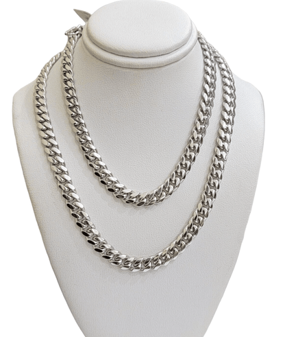 10k White Gold Chain Miami Cuban Link Necklace 26 Inch 7mm, Real Mens 10KT Solid - Reva Jeweler