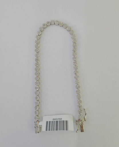 10K White Gold Diamond Bracelet Flower Women Ladies 7" REAL Genuine Gold - GoldenlinQ
