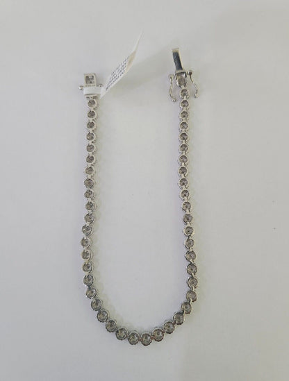 10K White Gold Diamond Bracelet Flower Women Ladies 7" REAL Genuine Gold - GoldenlinQ