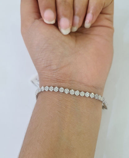 10K White Gold Diamond Bracelet Flower Women Ladies 7" REAL Genuine Gold - GoldenlinQ