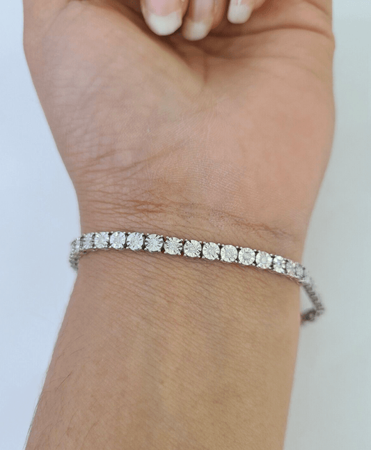 10K White Gold Diamond Bracelet Women Ladies 7" REAL Genuine Gold - GoldenlinQ