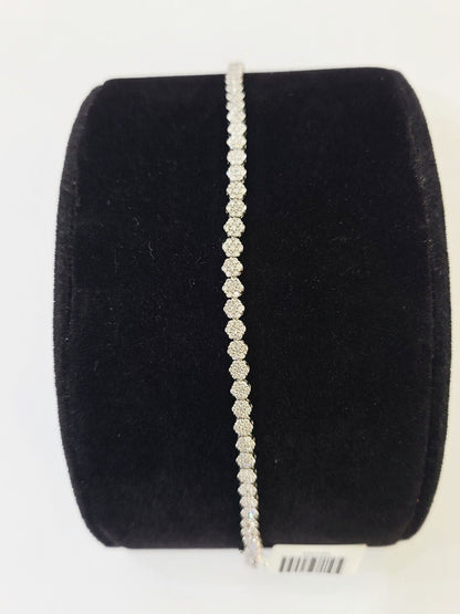 10k White Gold Diamond Flower Bracelet Real Box Clasp Women Genuine - Reva Jeweler
