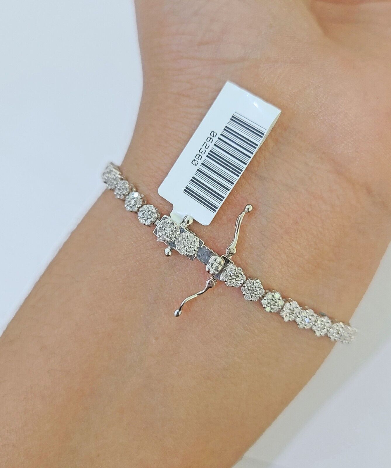 10k White Gold Diamond Flower Bracelet Real Box Clasp Women Genuine - Reva Jeweler