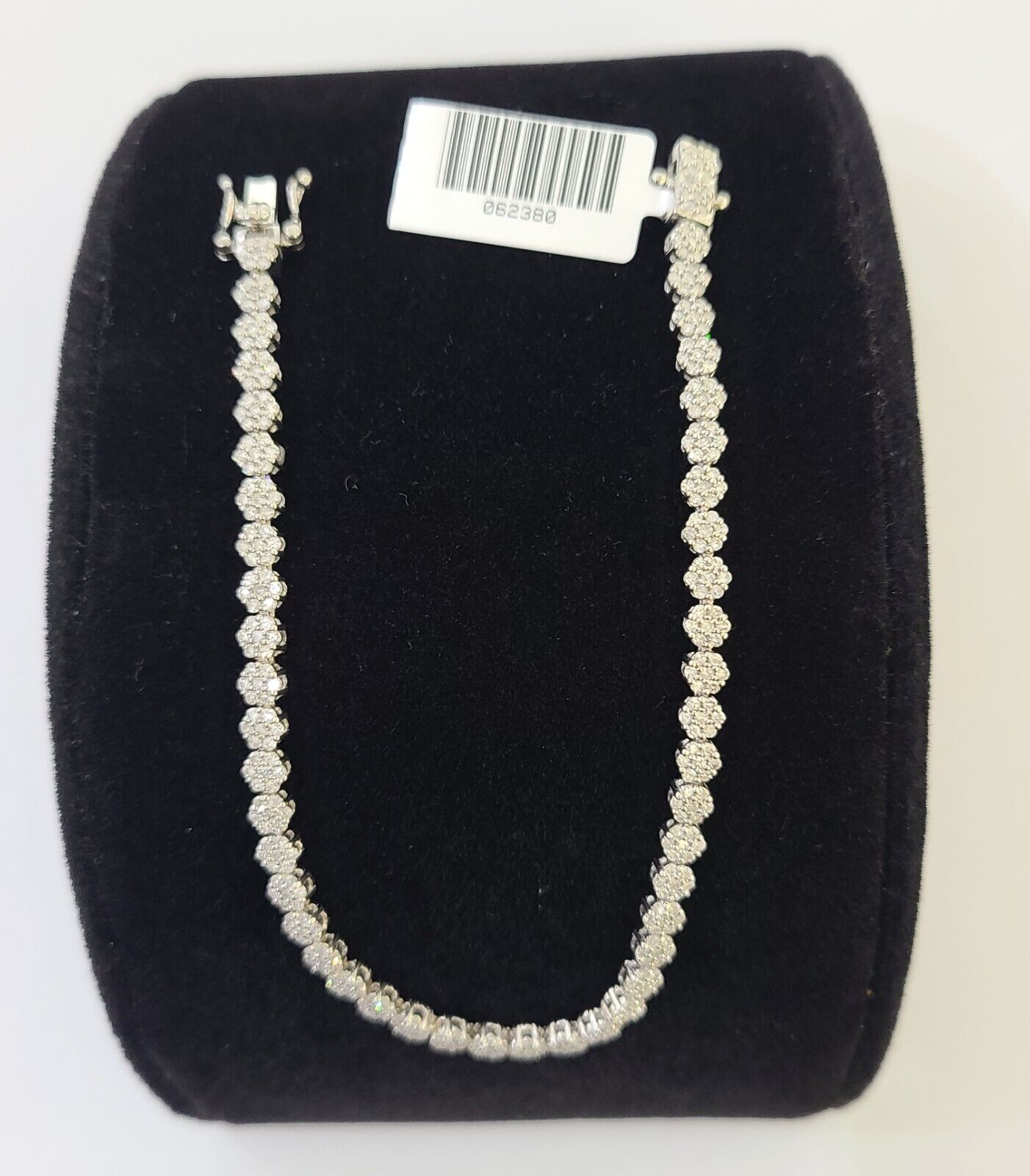 10k White Gold Diamond Flower Bracelet Real Box Clasp Women Genuine - Reva Jeweler