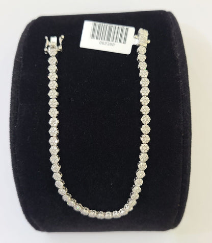 10k White Gold Diamond Flower Bracelet Real Box Clasp Women Genuine - Reva Jeweler