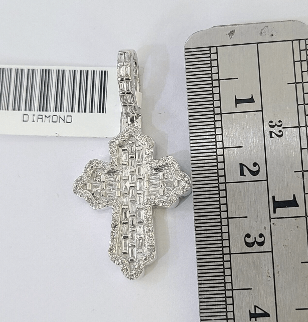 10k White Gold Diamond Jesus Cross Pendant charm Real Genuine 1.5" - Reva Jeweler