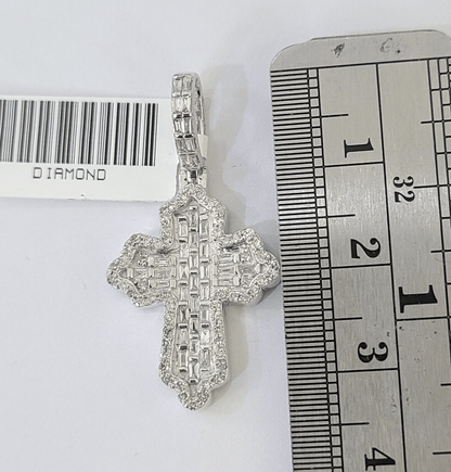 10k White Gold Diamond Jesus Cross Pendant charm Real Genuine 1.5" - Reva Jeweler