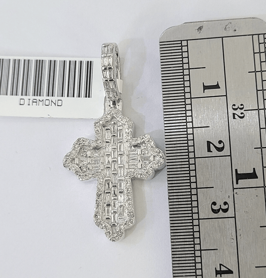 10k White Gold Diamond Jesus Cross Pendant charm Real Genuine 1.5" - Reva Jeweler