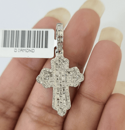 10k White Gold Diamond Jesus Cross Pendant charm Real Genuine 1.5" - Reva Jeweler