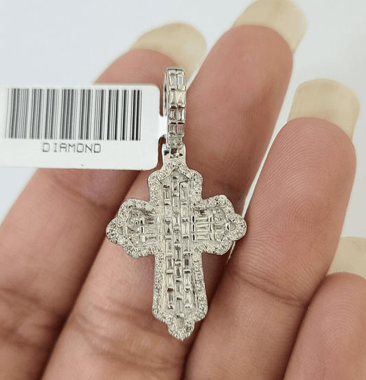 10k White Gold Diamond Jesus Cross Pendant charm Real Genuine 1.5" - Reva Jeweler