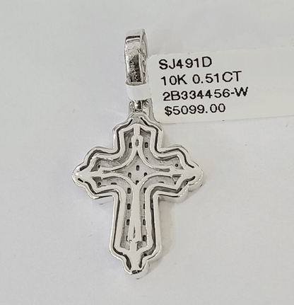 10k White Gold Diamond Jesus Cross Pendant charm Real Genuine 1.5" - Reva Jeweler