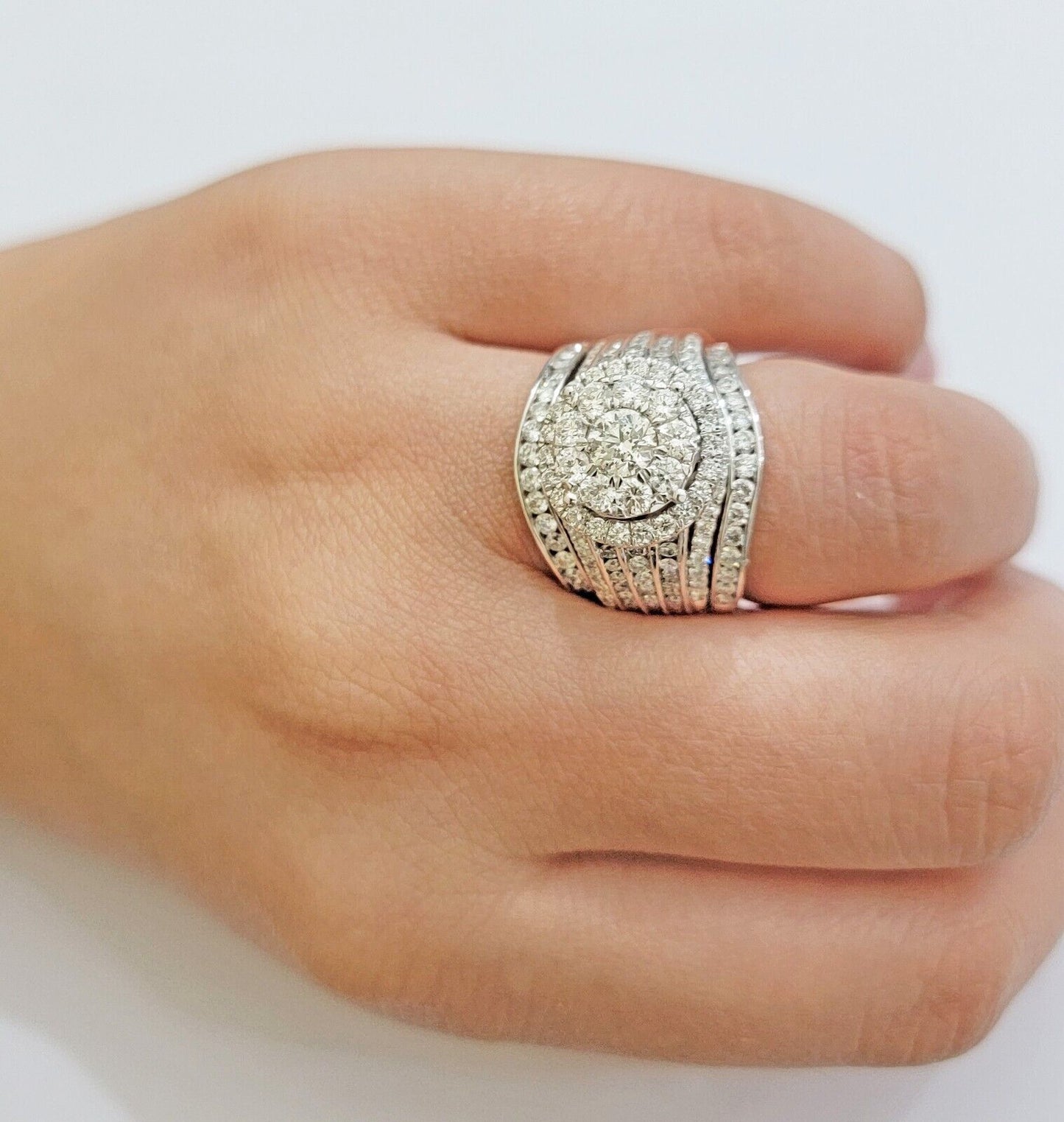 10k White Gold Diamond Ring & Band Ladies 3CTW Wedding Engagement Solid REAL - Reva Jeweler