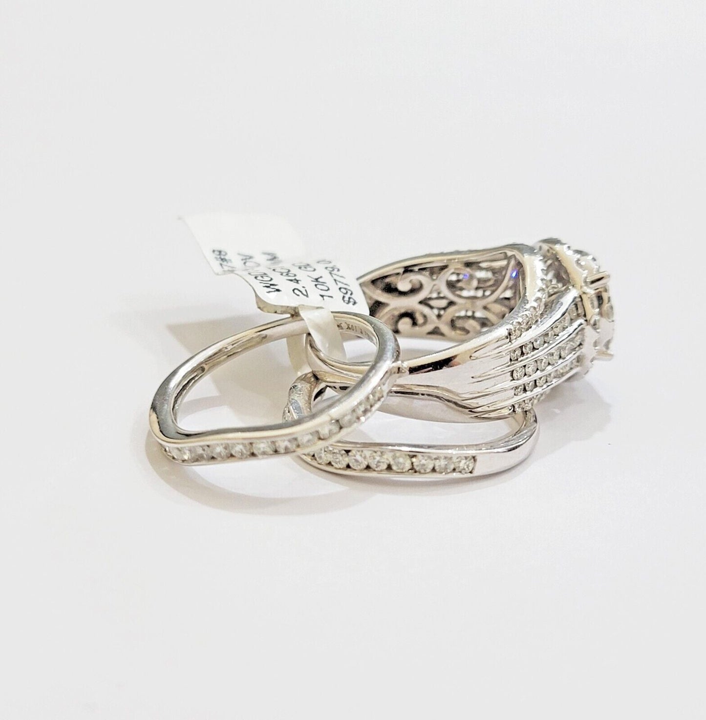10k White Gold Diamond Ring Band Set Ladies 3CTW Wedding Engagement Solid REAL - Reva Jeweler