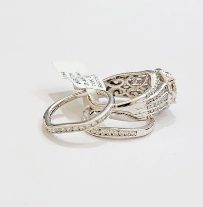 10k White Gold Diamond Ring Band Set Ladies 3CTW Wedding Engagement Solid REAL - Reva Jeweler