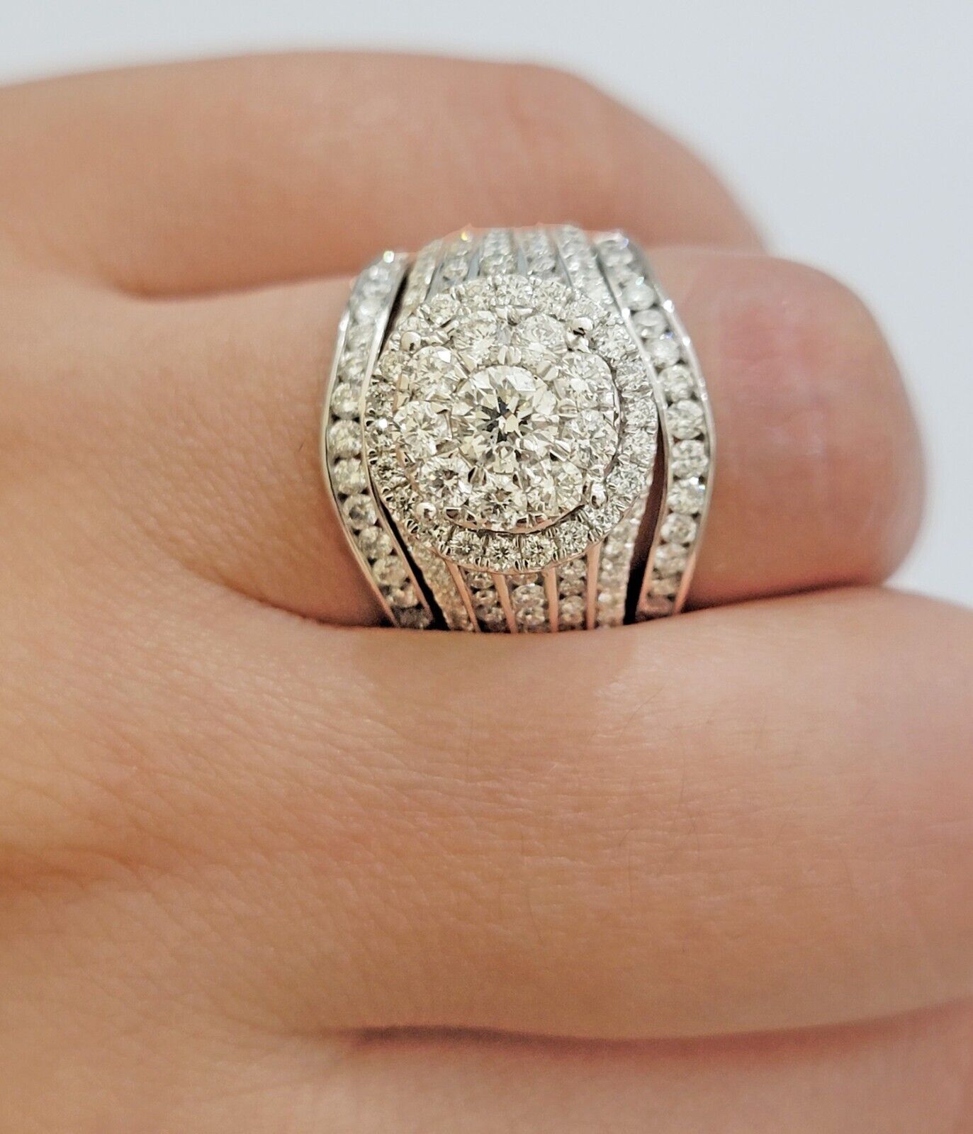10k White Gold Diamond Ring Band Set Ladies 3CTW Wedding Engagement Solid REAL - Reva Jeweler