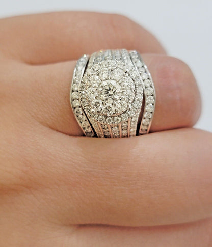 10k White Gold Diamond Ring Band Set Ladies 3CTW Wedding Engagement Solid REAL - Reva Jeweler