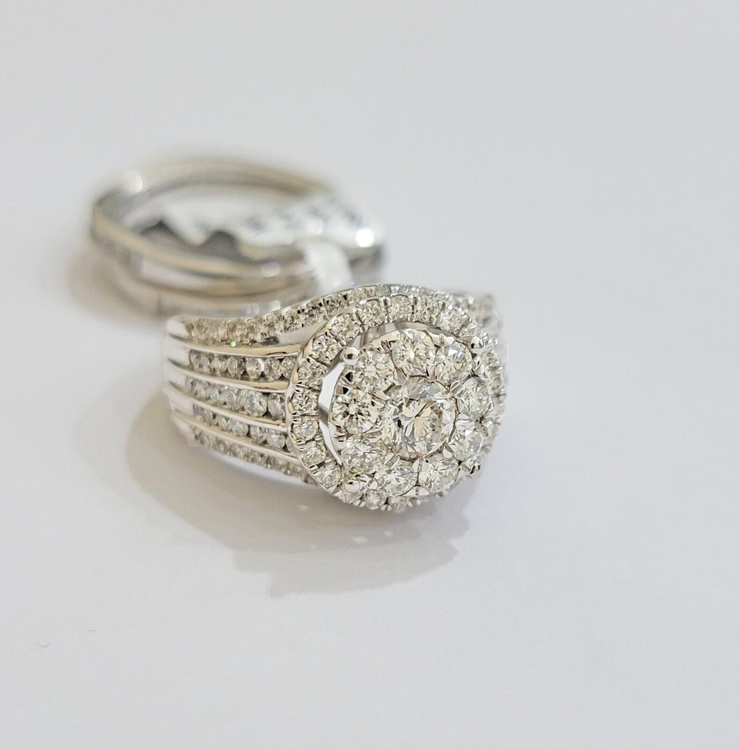 10k White Gold Diamond Ring Band Set Ladies 3CTW Wedding Engagement Solid REAL - Reva Jeweler