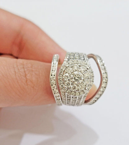 10k White Gold Diamond Ring Band Set Ladies 3CTW Wedding Engagement Solid REAL - Reva Jeweler