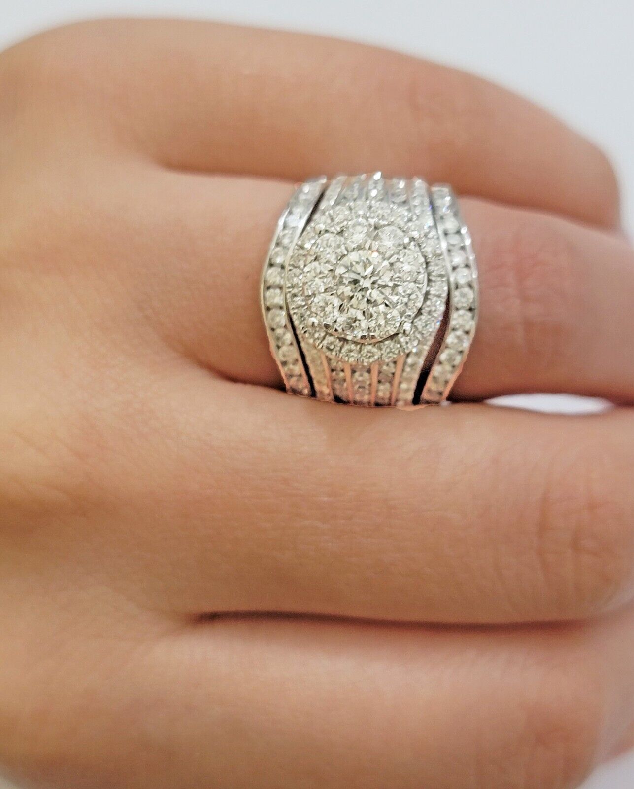 10k White Gold Diamond Ring Band Set Ladies 3CTW Wedding Engagement Solid REAL - Reva Jeweler