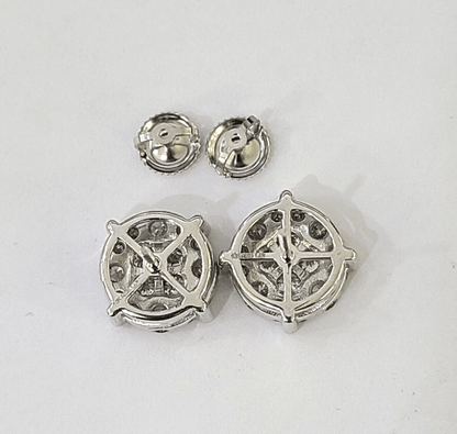 10k White gold Flower Earrings Real Diamond screw - back Women Men Studs - Reva Jeweler
