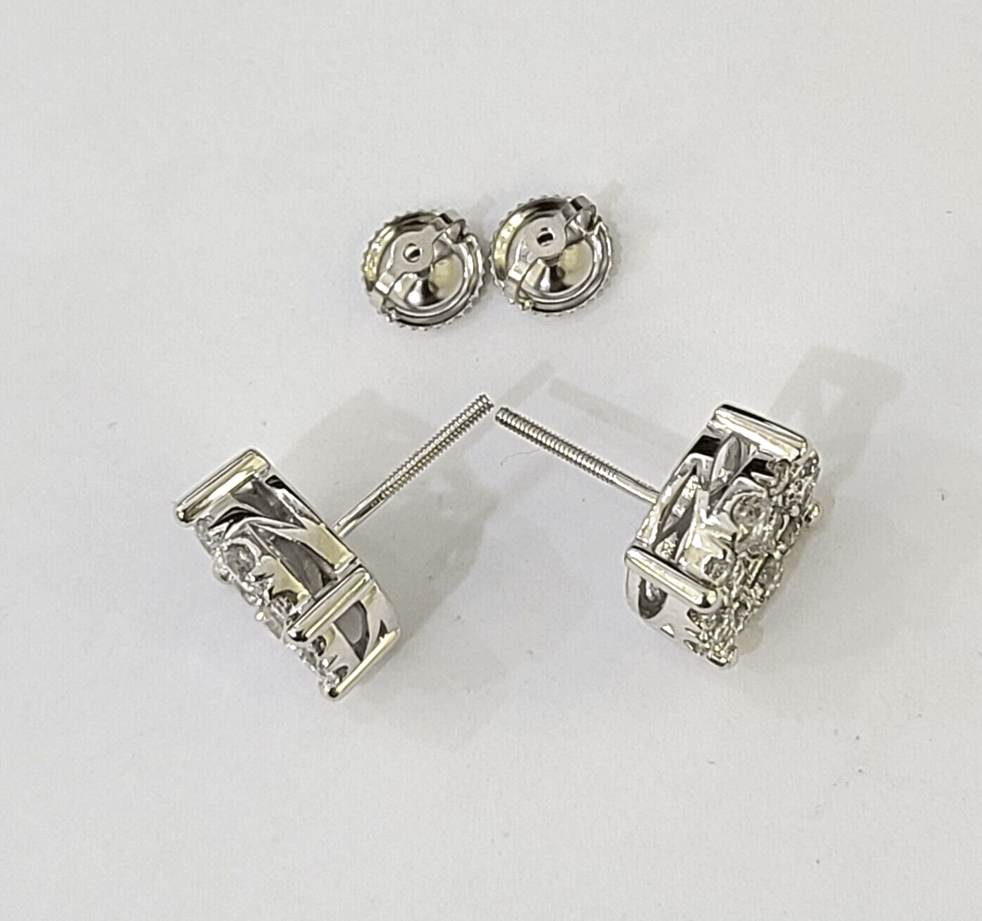 10k White gold Flower Earrings Real Diamond screw - back Women Men Studs - Reva Jeweler