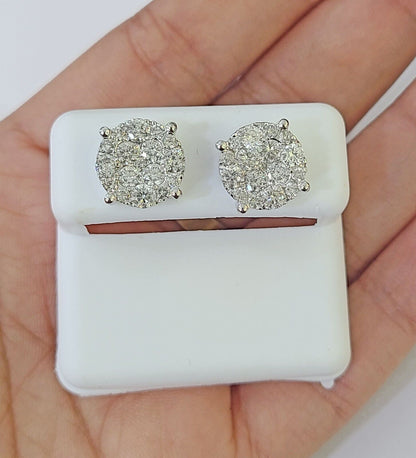 10k White gold Flower Earrings Real Diamond screw - back Women Men Studs - Reva Jeweler