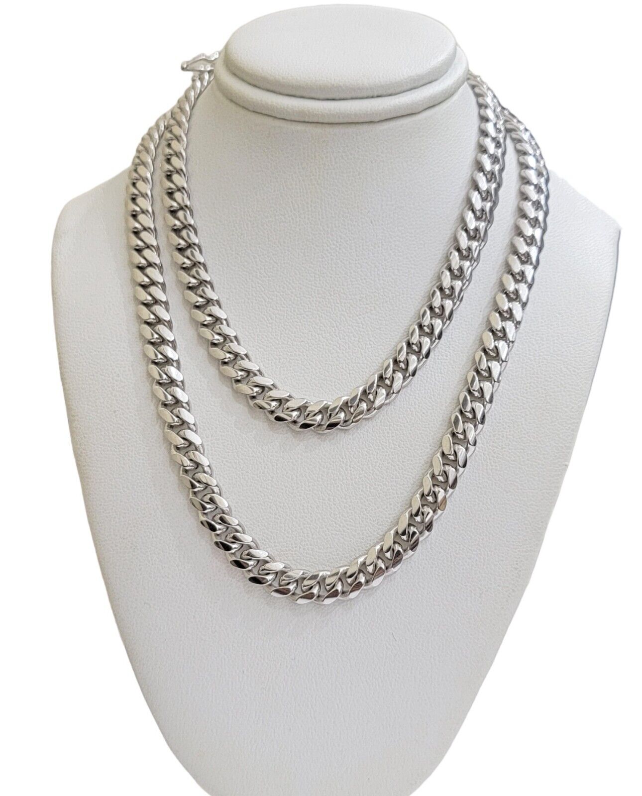 10k White Gold Miami Cuban Link Chain 7mm Solid Necklace 7mm 26" Inch SOLID 10k - Reva Jeweler