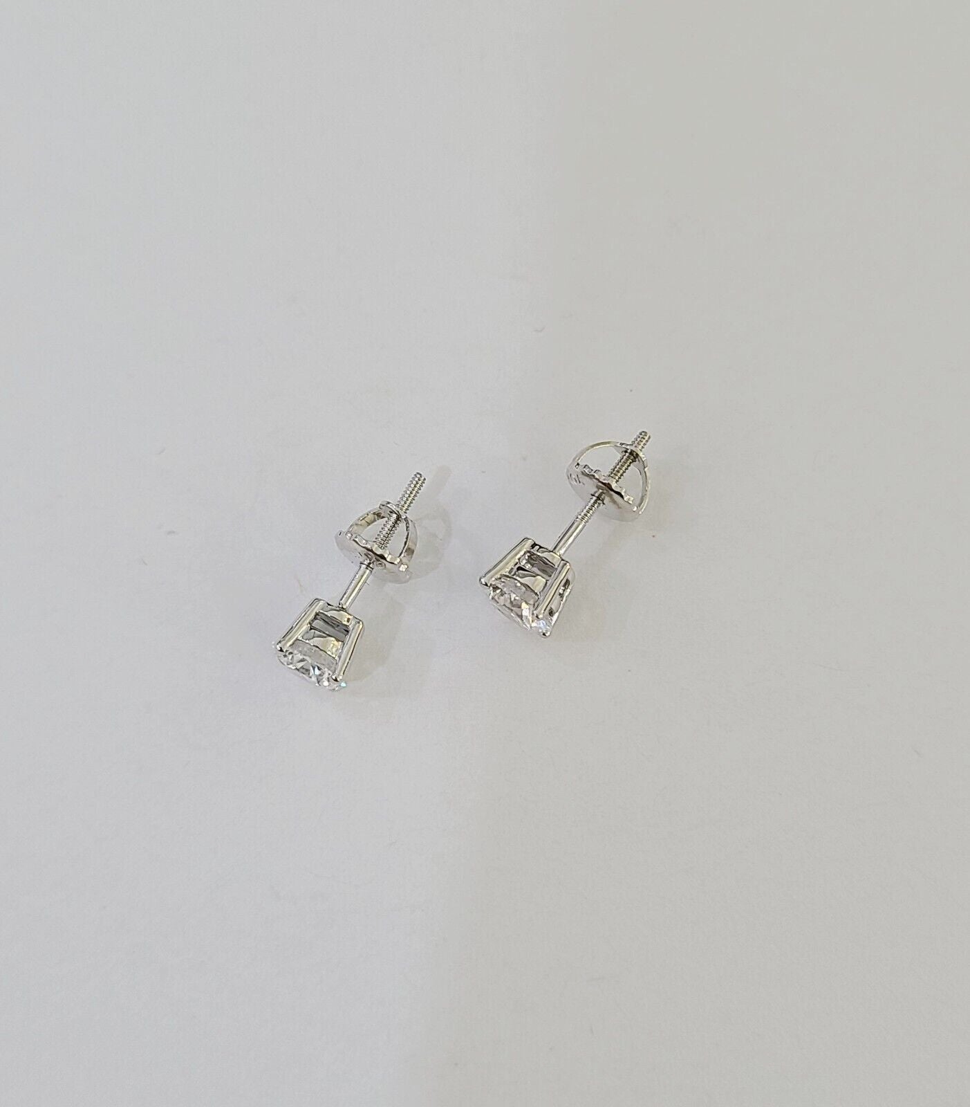 10k White gold Round Earrings Diamond screw - back Lab Created Women Men Studs - Reva Jeweler