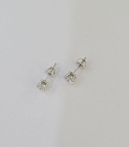 10k White gold Round Earrings Diamond screw - back Lab Created Women Men Studs - Reva Jeweler