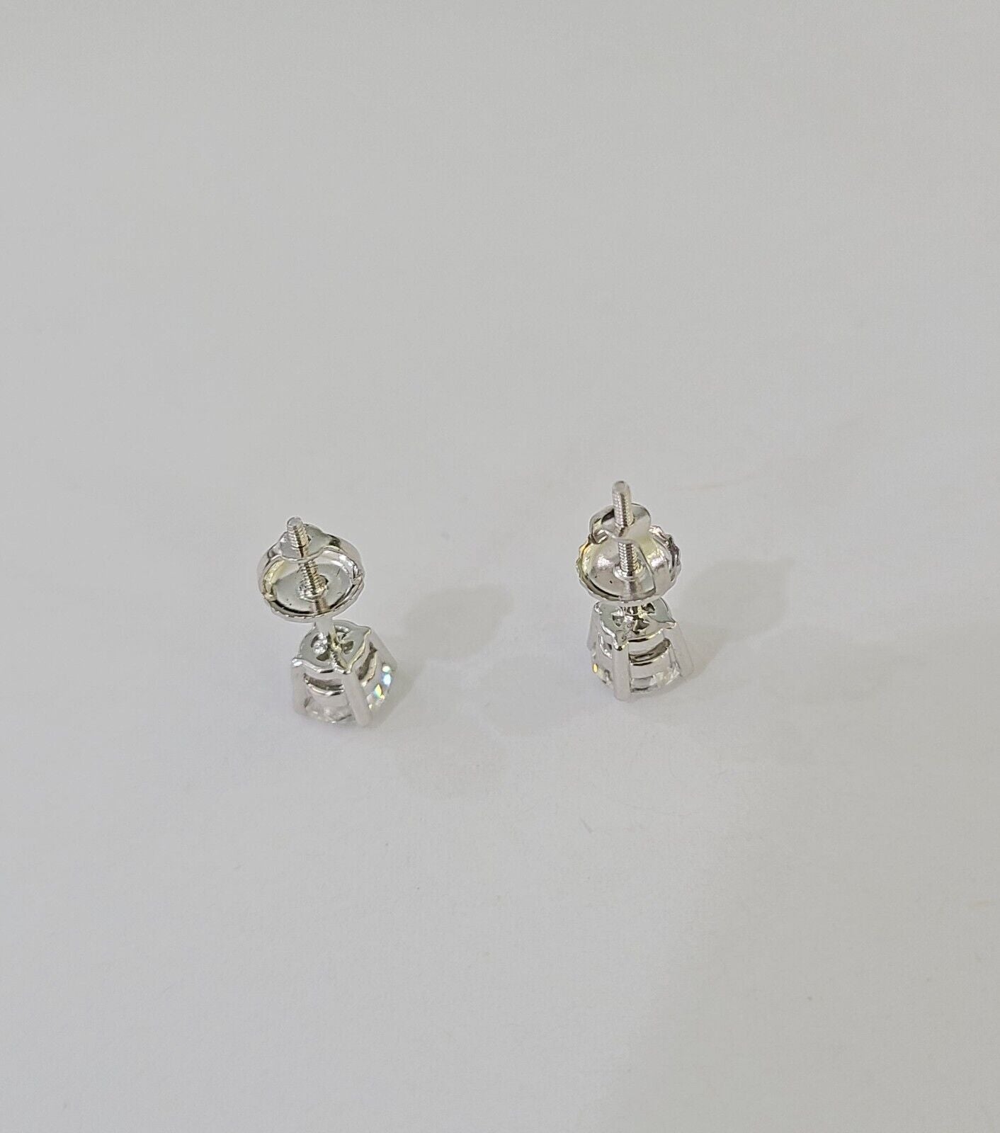 10k White gold Round Earrings Diamond screw - back Lab Created Women Men Studs - Reva Jeweler