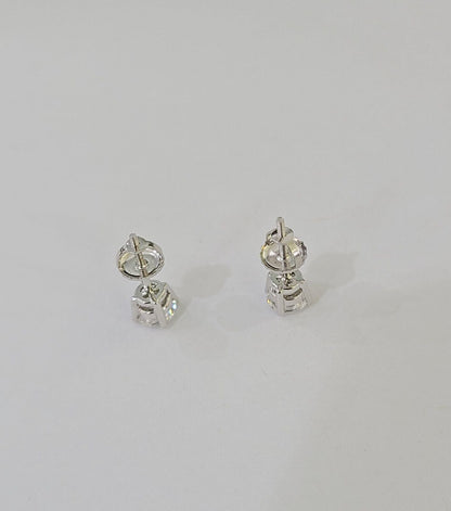 10k White gold Round Earrings Diamond screw - back Lab Created Women Men Studs - Reva Jeweler
