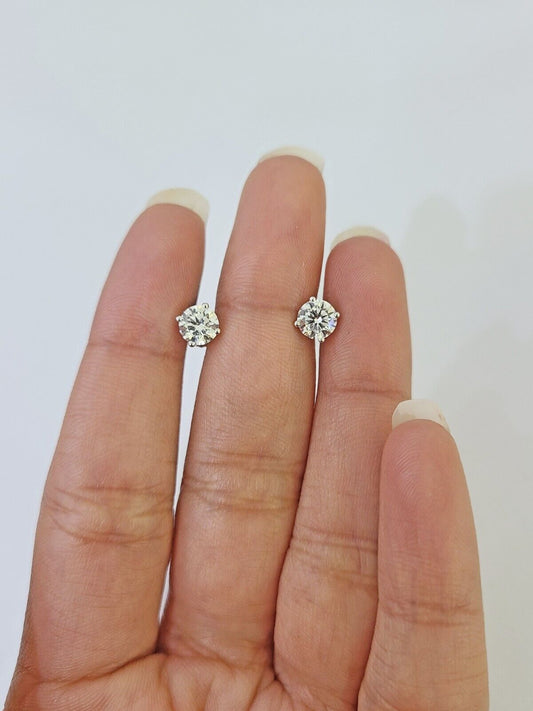10k White gold Round Earrings Diamond screw - back Lab Created Women Men Studs - Reva Jeweler