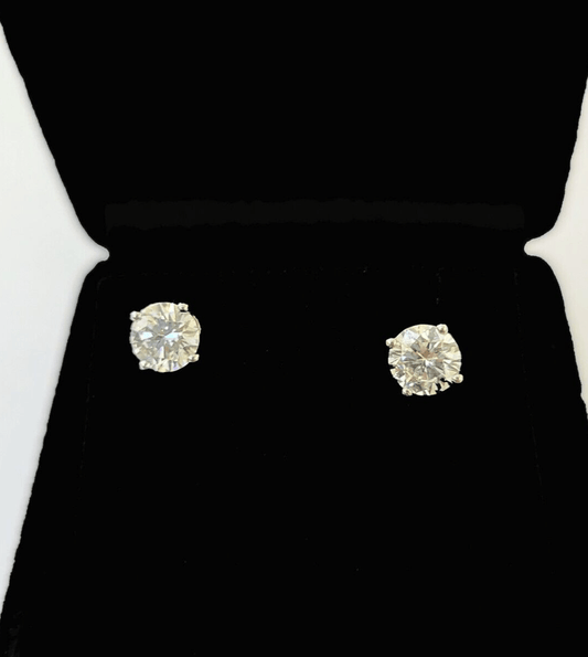 10k White gold Round Earrings Diamond screw - back Lab Created Women Men Studs - Reva Jeweler