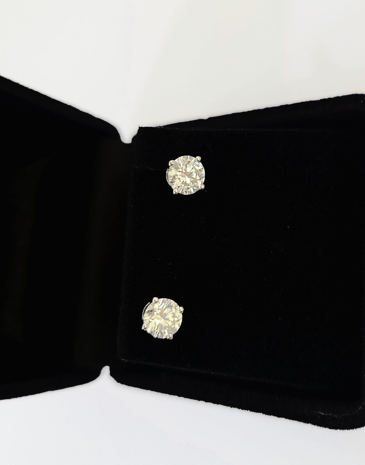 10k White gold Round Earrings Diamond screw - back Lab Created Women Men Studs - Reva Jeweler