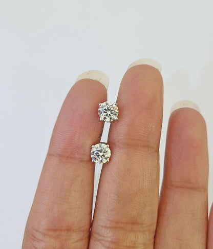 10k White gold Round Earrings Diamond screw - back Lab Created Women Men Studs - Reva Jeweler