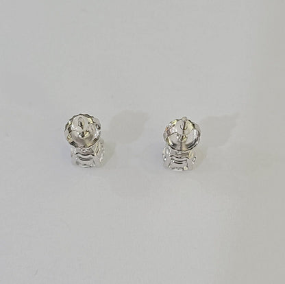 10k White gold Round Earrings Real Diamond screw - back Lab CreatedWomen Men Studs - Reva Jeweler