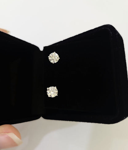 10k White gold Round Earrings Real Diamond screw - back Lab CreatedWomen Men Studs - Reva Jeweler