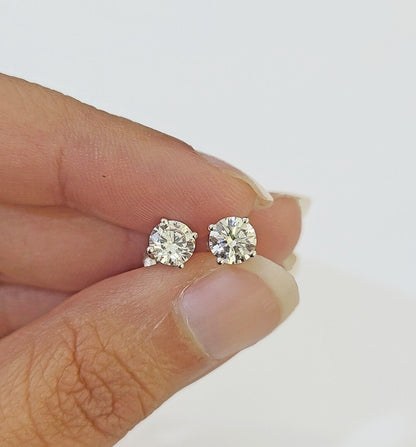 10k White gold Round Earrings Real Diamond screw - back Lab CreatedWomen Men Studs - Reva Jeweler