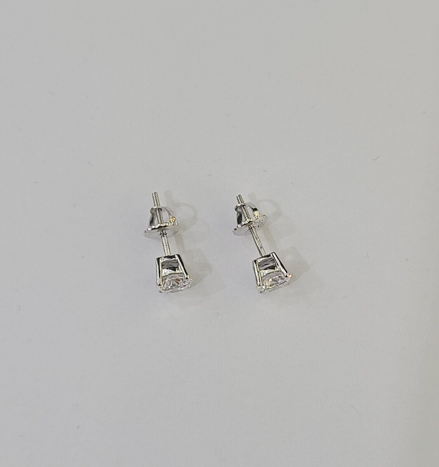 10k White gold Round Earrings Real Diamond screw - back Lab CreatedWomen Men Studs - Reva Jeweler