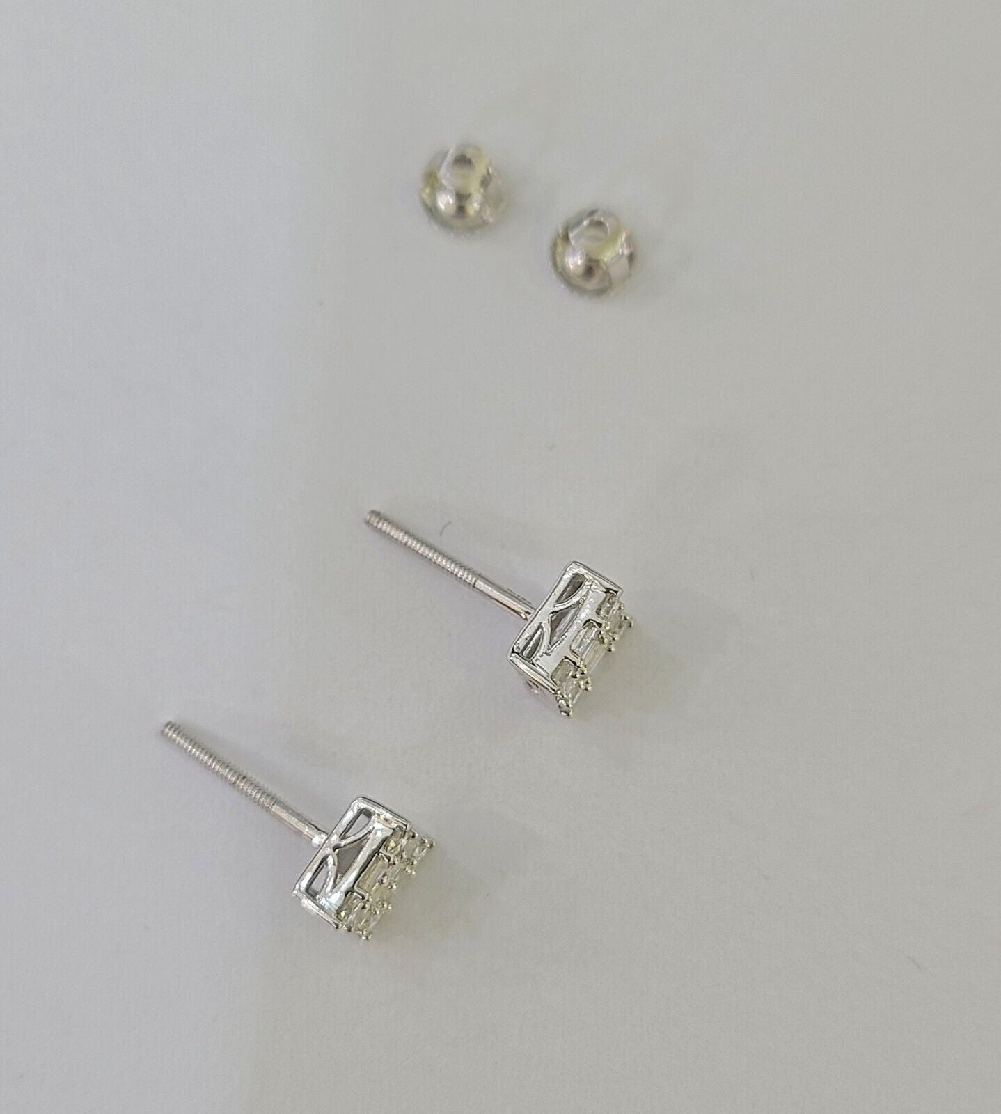 10k White gold Sqaure Earrings Real Diamond screw - back Women Men Studs - Reva Jeweler