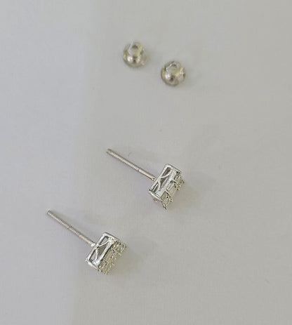 10k White gold Sqaure Earrings Real Diamond screw - back Women Men Studs - Reva Jeweler