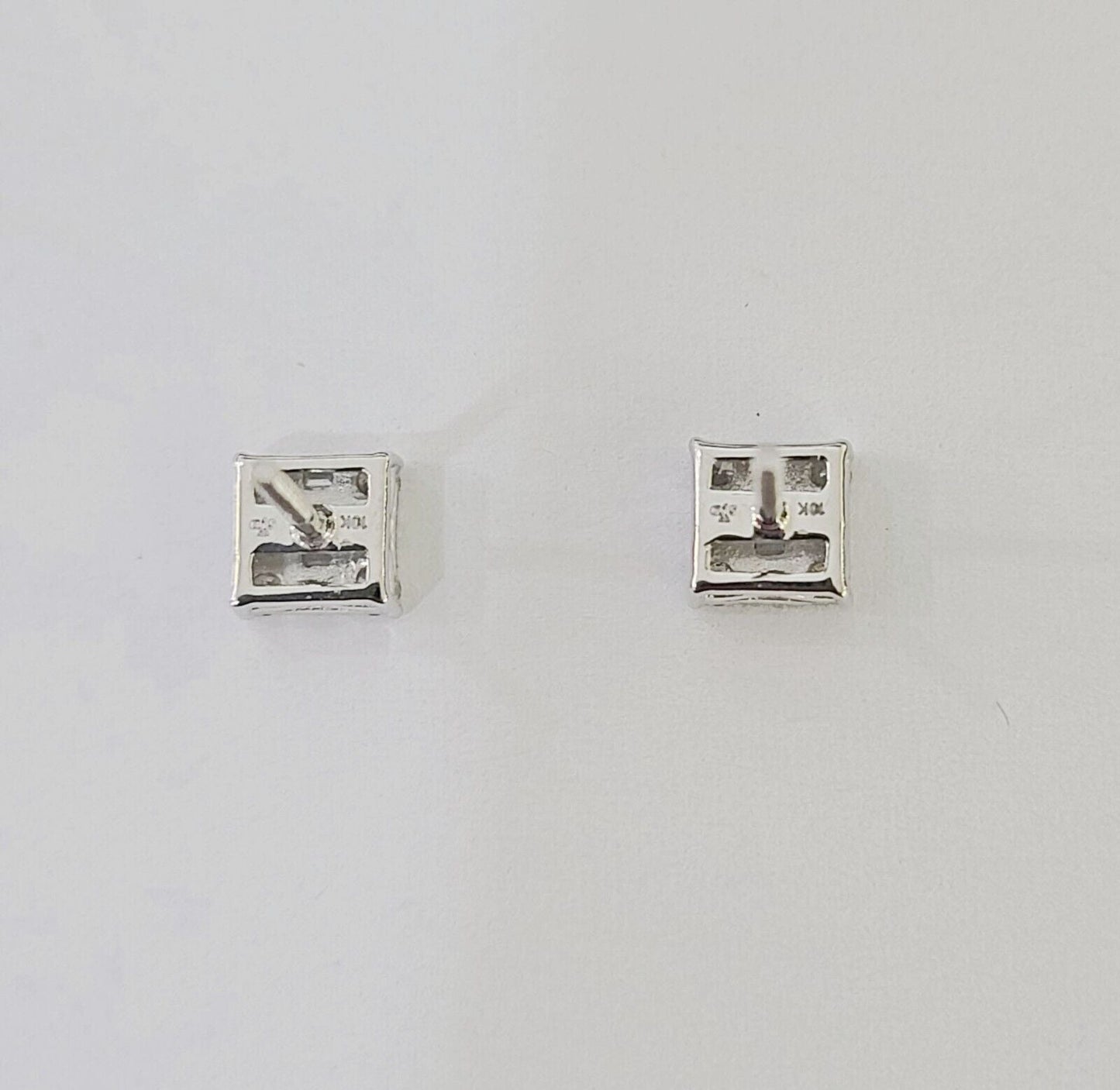 10k White gold Sqaure Earrings Real Diamond screw - back Women Men Studs - Reva Jeweler