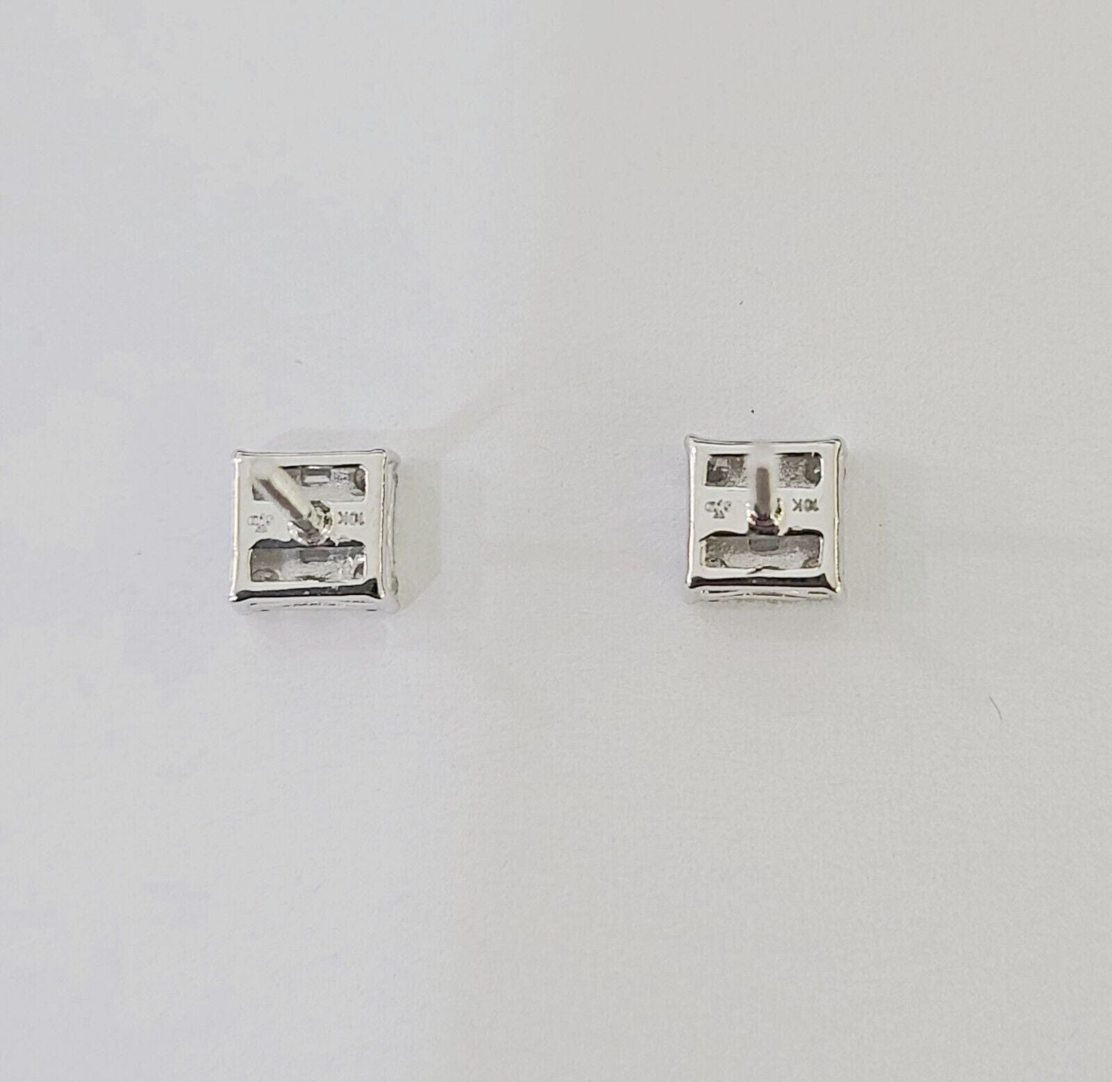 10k White gold Sqaure Earrings Real Diamond screw - back Women Men Studs - Reva Jeweler