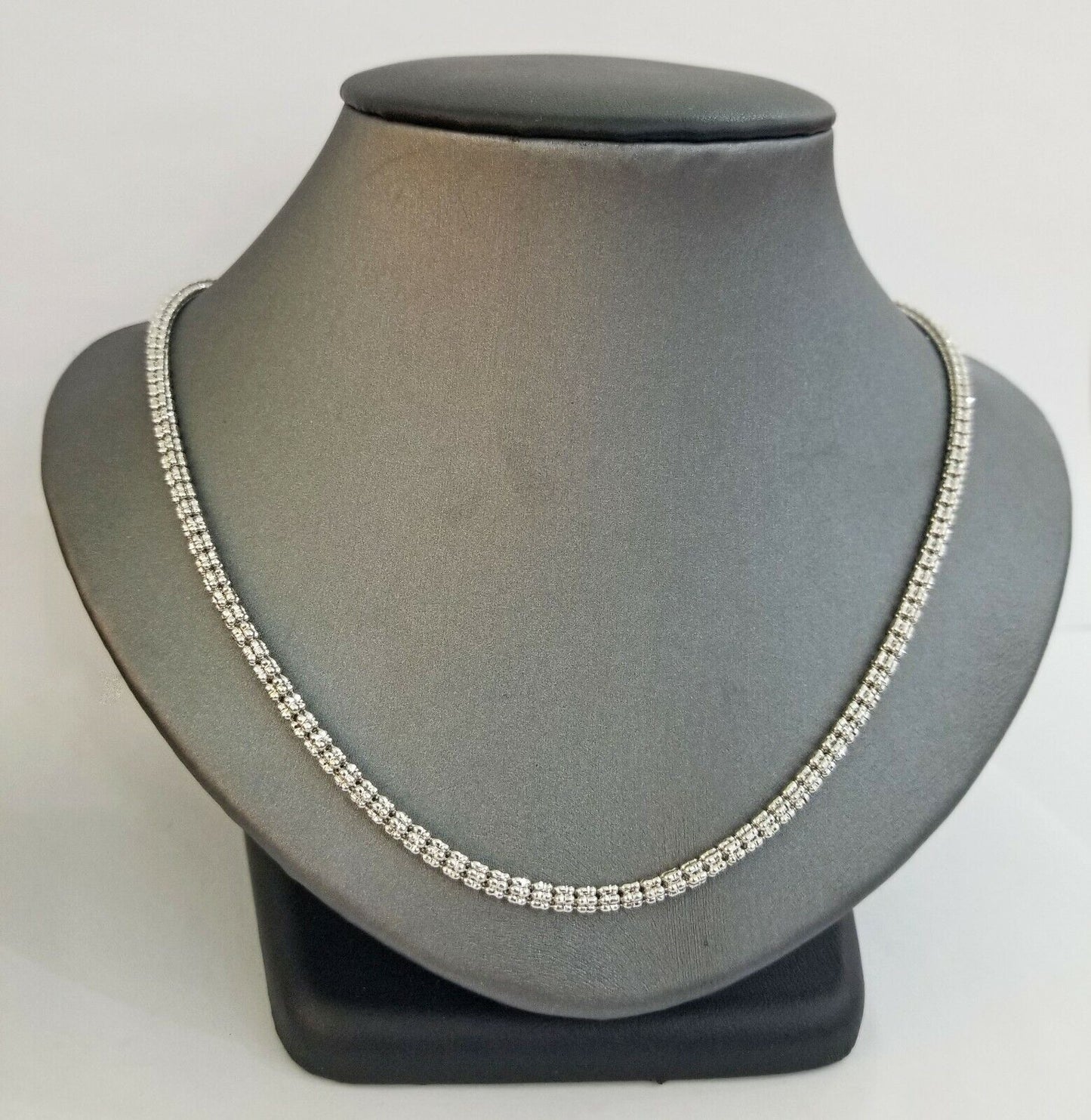 10k white Gold Tennis Chain 24" 4mm Diamond Cut necklace Lobster Clasp Women - Reva Jeweler